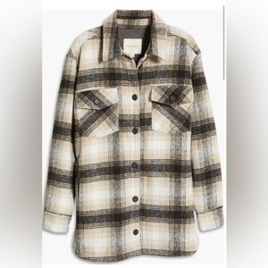 THREAD & SUPPLY FLANNEL SHIRT JACKET JERSEY LINING BUTTON FRONT POCKETS LARGE